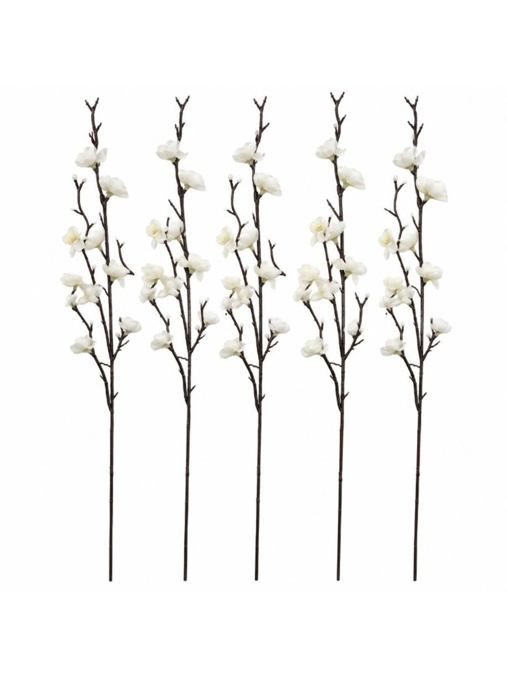 White Cherry Blossom Stems Set of 5, 22 Inch Artificial Flowers, Faux Sakura Bra